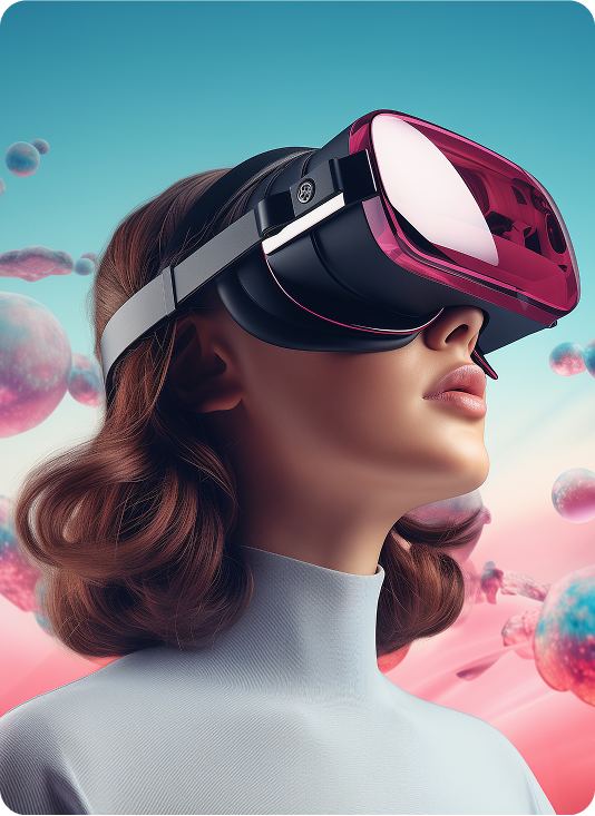 Woman wearing VR headset in digital environment